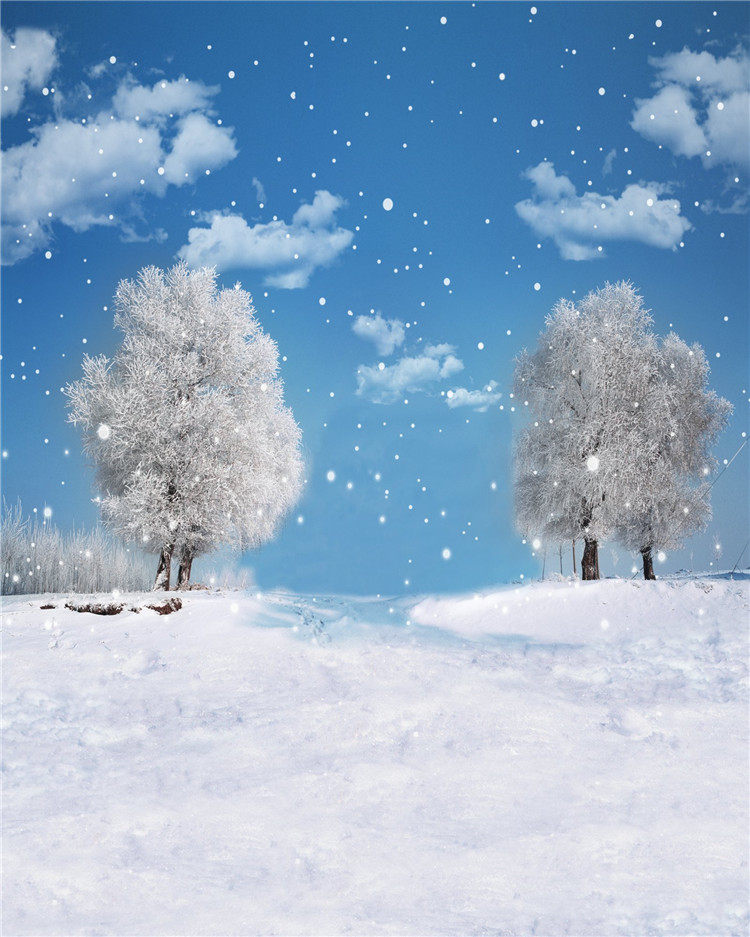 冬天雪景油画布背景布摄影影楼拍摄道具复古喷绘背景仿手绘工笔画圣诞