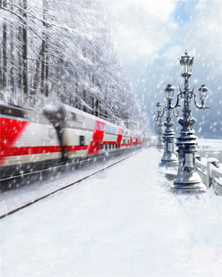 火车飞驰道路路灯雪景背景拍照实景背景布潮拍儿童无缝夜氛围影楼背景布摄影冬天雪景拍照背景布