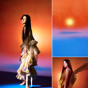 虚化梦幻肌理太阳影楼婚纱摄影拍摄背景布杂志模特影棚室内帆布海平线红色天空MH-0920