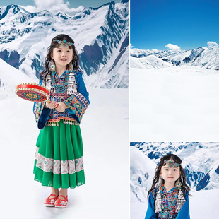 影楼儿童冬天雪景背景室内实景雪地淘宝商业拍照服饰圣诞写真冬季寒冷小红书爆款万红模特少女MH-0732