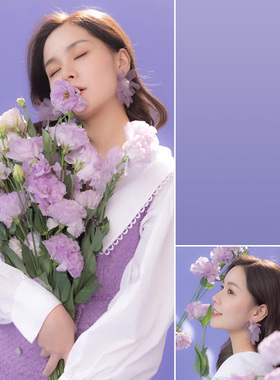 桔梗女孩紫色渐变背景布少女写真无纺布帆布高级感优雅模特MH-0412