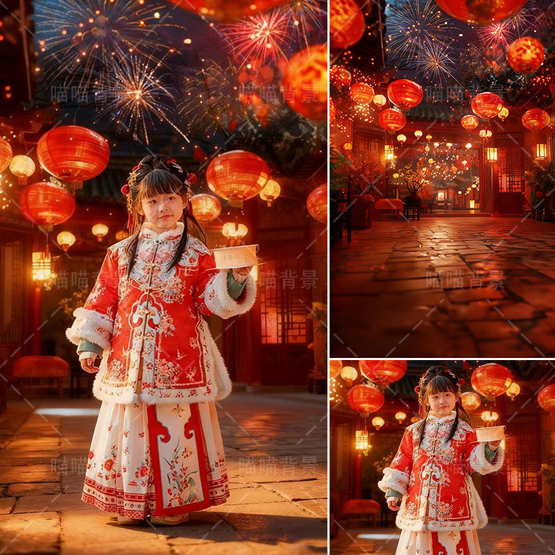 儿童新年喜庆灯笼写真拍照背景布烟花过年氛围感影棚室内高级感喷绘拍照道具古装汉服人像产品女孩MH-3273,3C数码配件,背景布类,淘宝优惠券,粉丝福利购,淘宝优惠卷