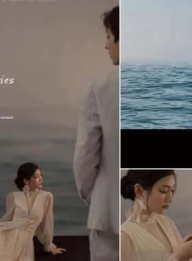 蔚蓝色海边婚纱拍摄背景室内海岸黑色沙滩真海景色写真商业拍摄背景布室外景喷绘背景帆布拍照背景布MH-0366