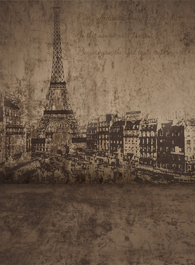 埃菲尔铁塔复古油画背景布影楼摄影背景道具暗黑森系婚纱照艺术写真灰色