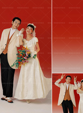 大红色渐变布背景布写真婚纱照室内个性创意写真加厚复古画报青春气息氛围高级感小众婚纱照MH-1853