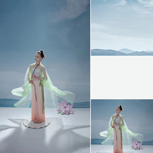 少女蓝天青山国风影楼室内影棚室内拍摄背景布个性创意简约模特杂志可定制写真雪山儿童帆布无缝布MH-0975