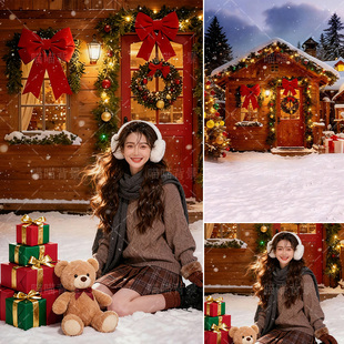 雪地恋歌主题圣诞节雪景小木屋少女写真拍照背景布冬日冬季 3229 雪地女生写真室内摄影棚影楼直播间3d立体MH