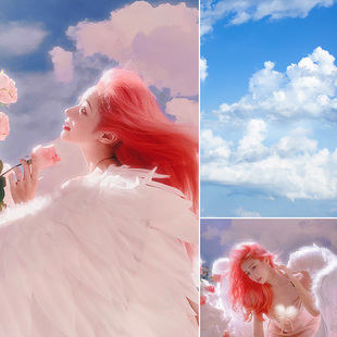 天使翅膀美女梦幻天空白云主题美仙影楼婚纱摄影模特艺术写真花絮公主氛围感室内影棚人像静物工作室MH-0881