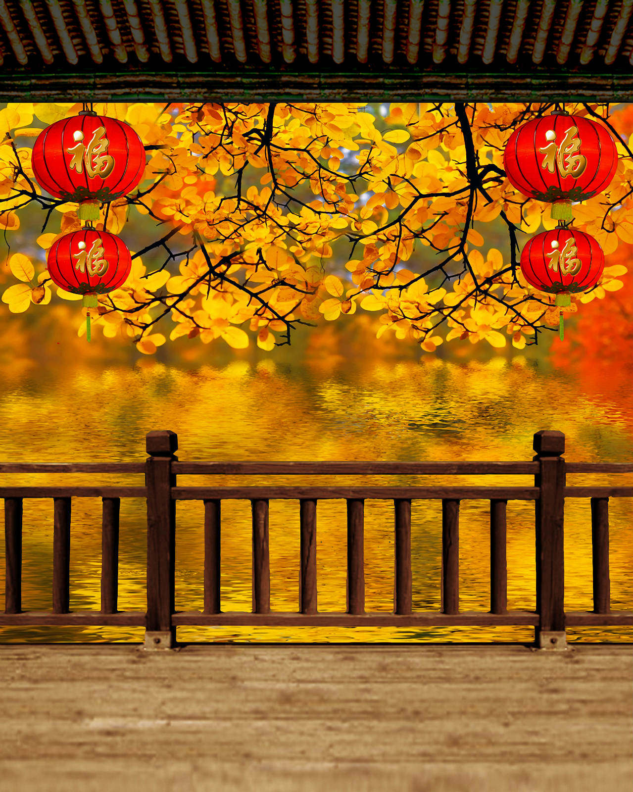 全家福背景布喜庆背景影楼拍照背景布古装摄影仿手绘喷绘画意儿童背景