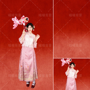 红色喜庆新中式古风少女新年写真拍照背景布马年红色渐变纹理汉服氛围感摄影国潮风年年有余高级感MH-3375