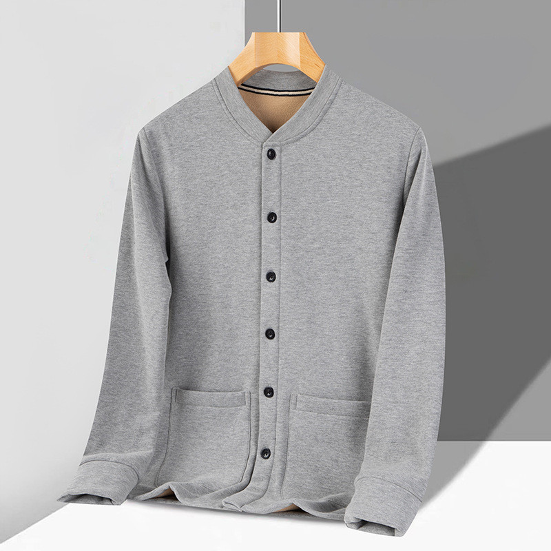 中老年人保暖内衣男加绒开衫爸爸秋衣上衣单件老人爷爷纯棉打底衫