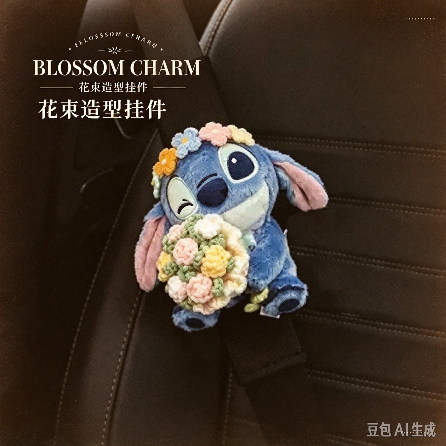 史迪仔手捧花汽车安全带护肩套