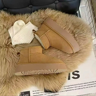 防滑时尚雪地靴小个子灰色雪地靴保暖韩版棉鞋低帮厚底防水防滑鞋