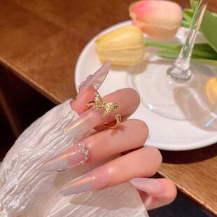 轻奢小众高级感简约不规则中指蝴蝶戒指女开口食指戒网红同款指环