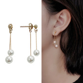 爆款 方圆脸适合 耳环2024新款 高级感轻奢珍珠耳钉双珠音符耳饰女