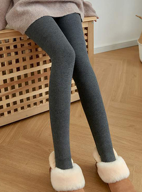 MIU系加厚打底裤袜女秋冬加绒加厚保暖外穿螺纹竖条纹显瘦连裤袜