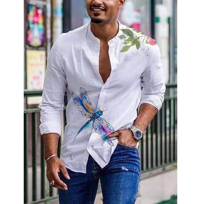 2022Men Round Neck Printed Long Sleeve Shirt圆领印花长袖衬衫