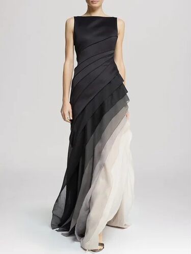 欧美礼服高腰长裙纯色黑色气质礼服Ladies elegant evening dress