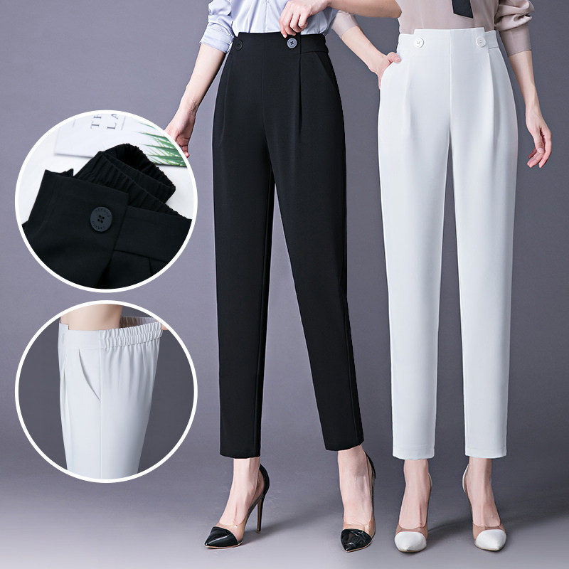 梦舒雅真丝哈伦西裤女2026夏新款松紧腰气质垂感小个子烟管休闲裤