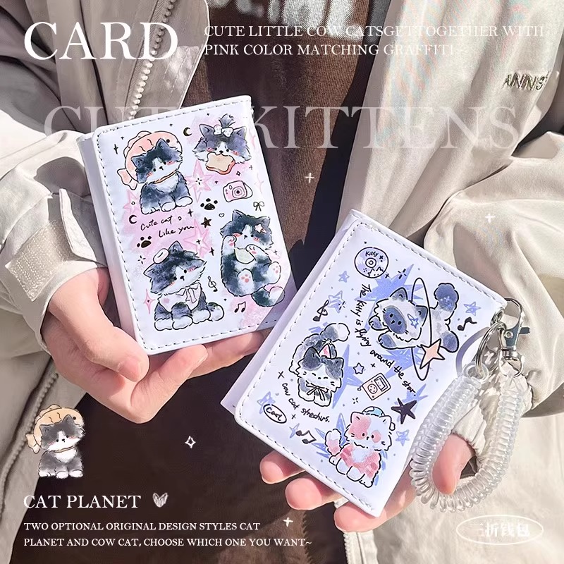 星星猫咪钱包小巧卡包大容量多卡位零钱2025礼物情侣三折钱包小众