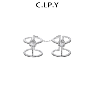 时尚 C.LP.Y双环戒指袁姗姗同款 气质百搭天然锆石指环手饰 3折