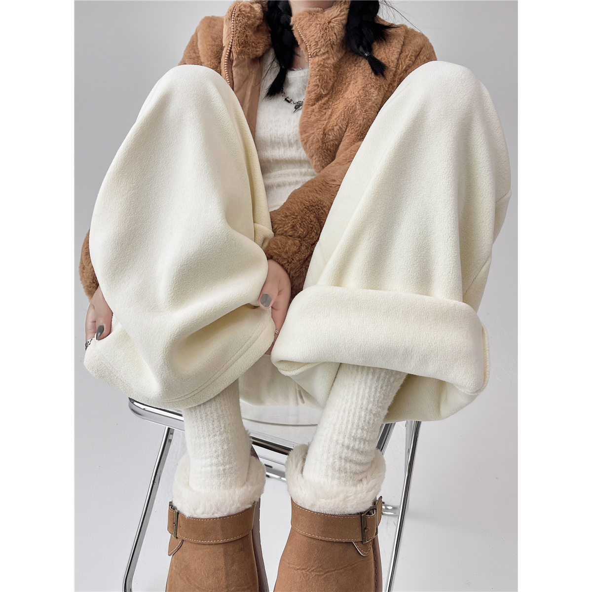 实拍糯米毛巾裤子女秋冬2025宽松慵懒垂感直筒休闲加绒加厚阔腿裤