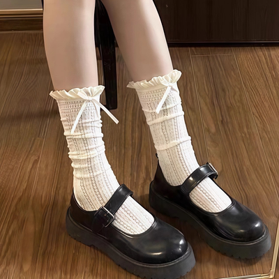 蝴蝶结蕾丝小腿袜春秋Lolita中筒