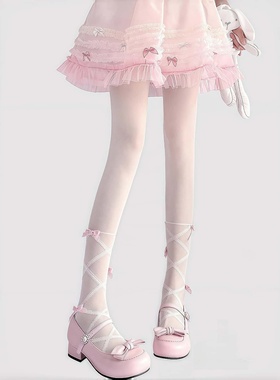 洛丽塔蝴蝶结白色丝袜女春秋新款防勾丝lolita纯欲珍珠黑丝连裤袜