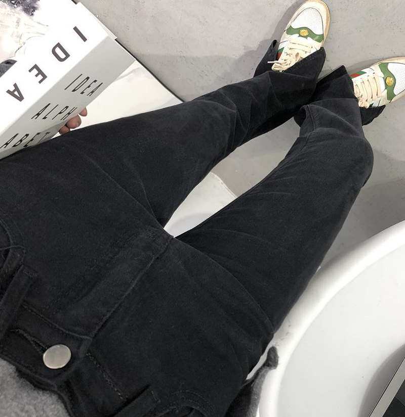 黑 灰色开叉牛仔裤女高腰显瘦款式直筒喇叭裤子春长裤