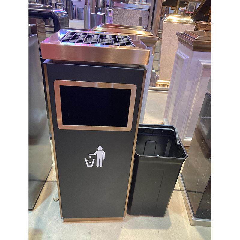 南方垃圾桶酒店座地烟灰桶GPX-7X方形砂黑铁烤漆垃圾桶电梯口走道