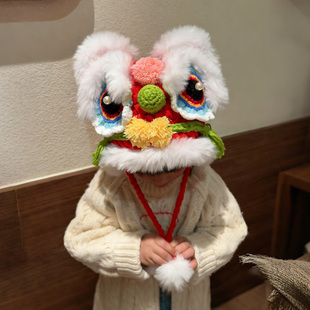 虎头帽2026新年儿童醒狮帽手工钩织老虎帽亲子秋冬保暖加绒毛线帽