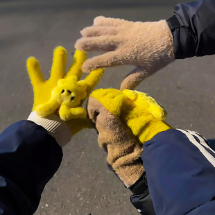 情侣牵手手套冬季拉手防冻护手神器针织保暖加绒加厚包指连体手套