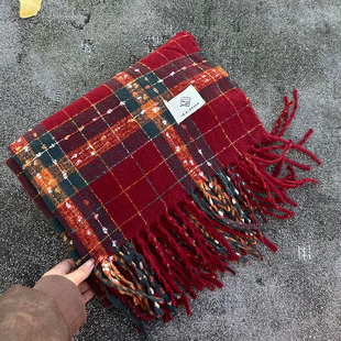 浆果星星格子围巾披肩两用秋冬撞色加厚保暖仿羊绒韩系氛围感围脖