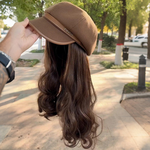 假发帽子女款2025新款贝雷帽大波浪蓬松头套秋冬氛围感显发量长发