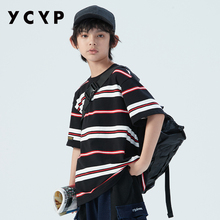 YCYP童装潮帅气男童短袖t恤夏季新款大童打底衫条纹上衣儿童体恤