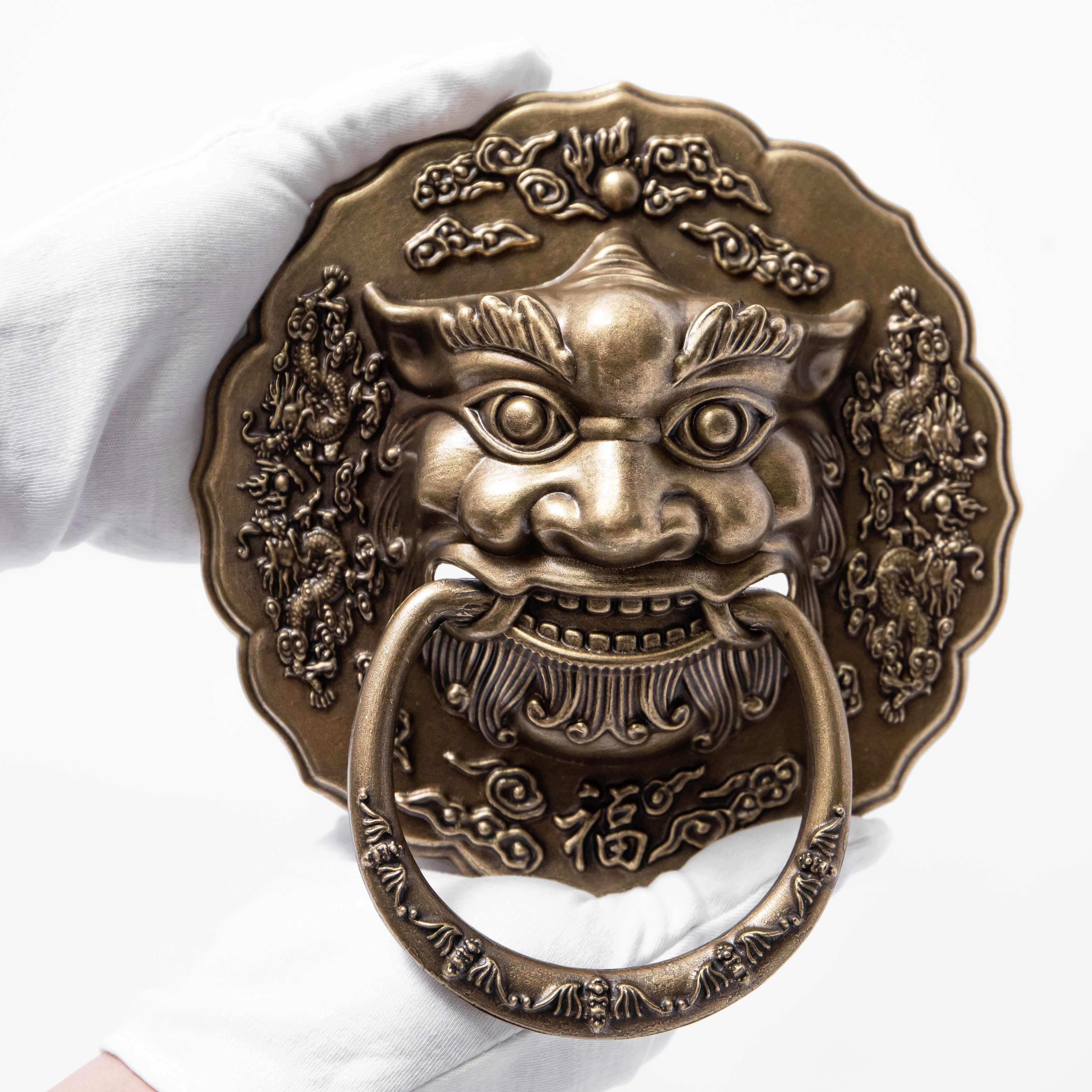 中式仿古纯铜兽头兽面门环狮子头拉手大门铜把手老式复古木门拉环