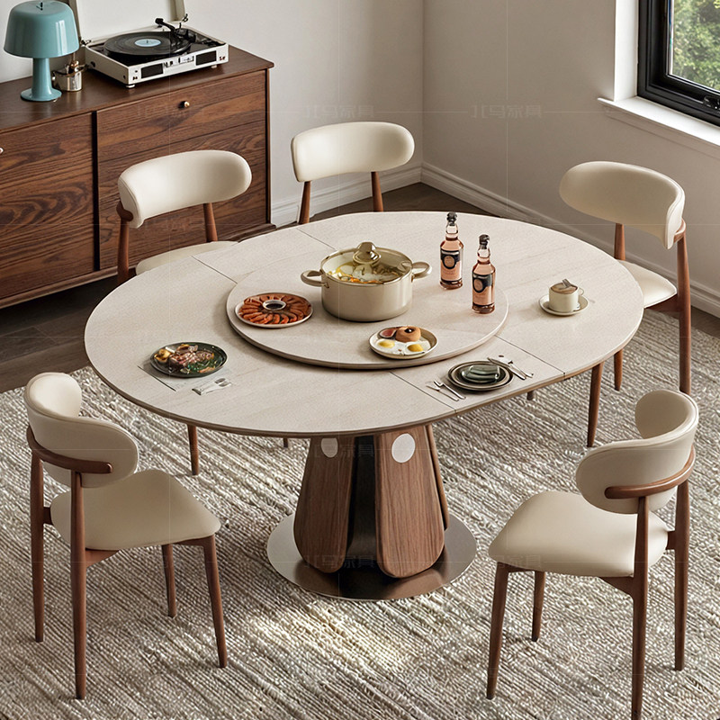 国家补贴北马2026款中古风实木岩板餐桌可变椭圆多功能带转盘饭桌,住宅家具,岩板餐桌,淘宝优惠券,粉丝福利购,淘宝优惠卷