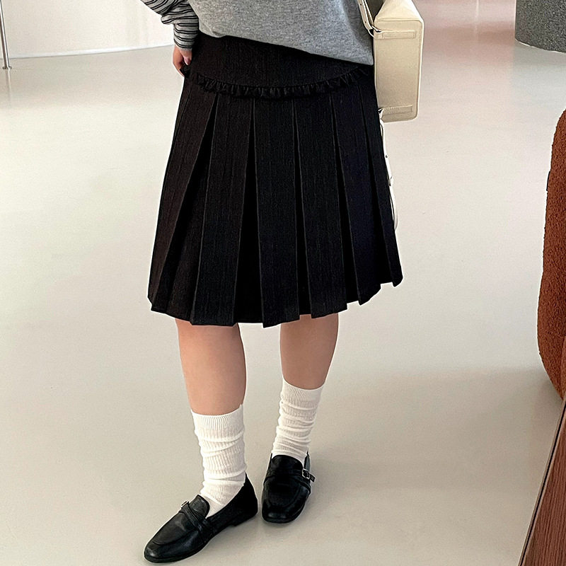 大码女装木耳边百褶短裙女2026秋宽胖mm高腰遮胯a字半身裙NQ1587-