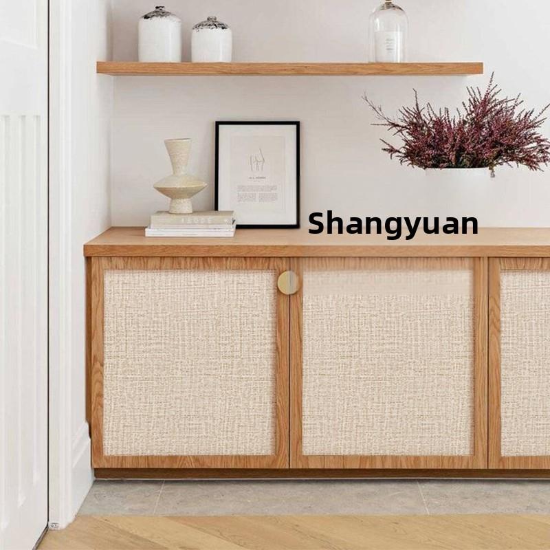 贴纸自粘衣柜门家具翻新改色玻璃遮挡原木风日式彷麻布纹墙纸自粘