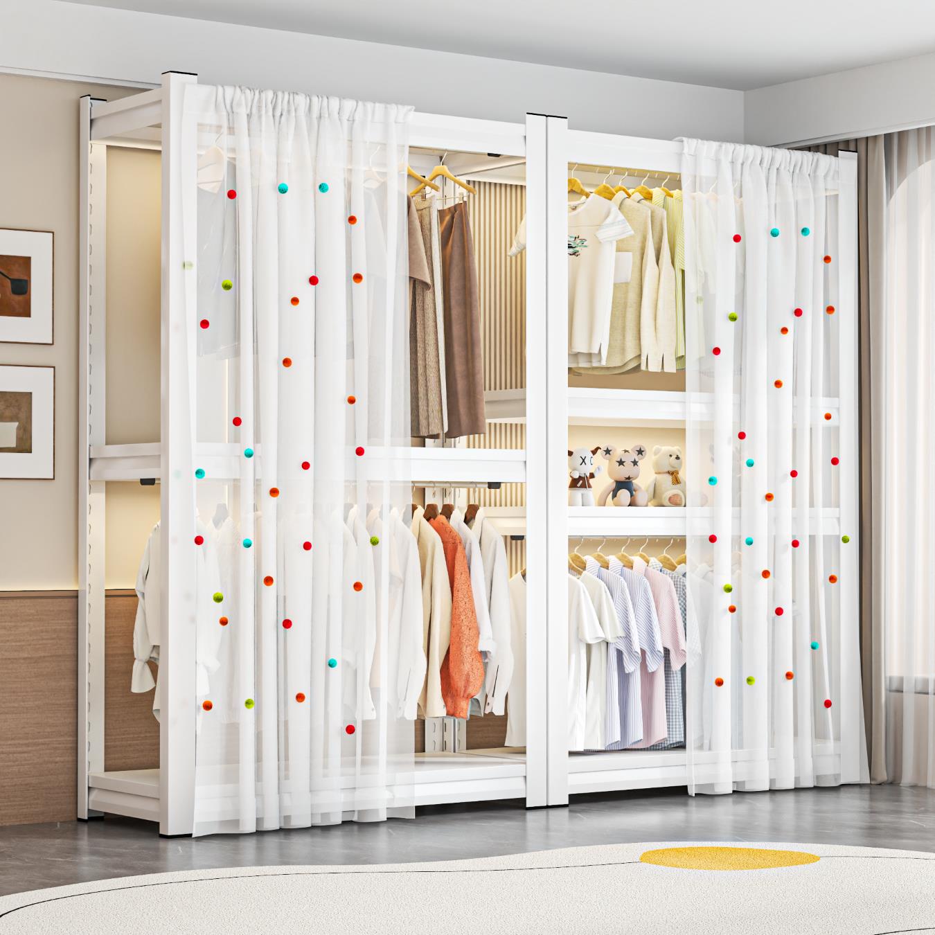 卧室落地挂衣架家用开 放式简易防尘衣柜组装儿童衣帽架置物架货