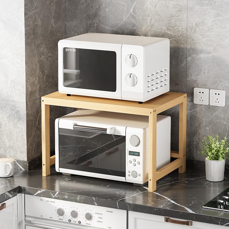 厨房微波炉架子置物架实木加粗加厚烤箱台面多功能电饭锅收纳层架