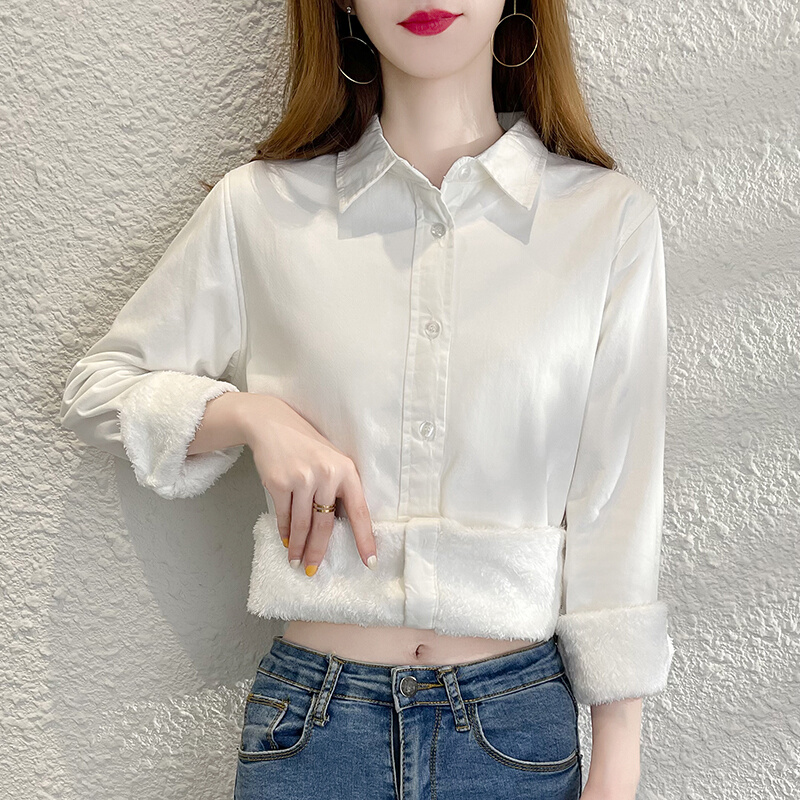 加绒衬衫女内搭2021秋冬新款加厚保暖时尚洋气加棉一体绒打底上衣