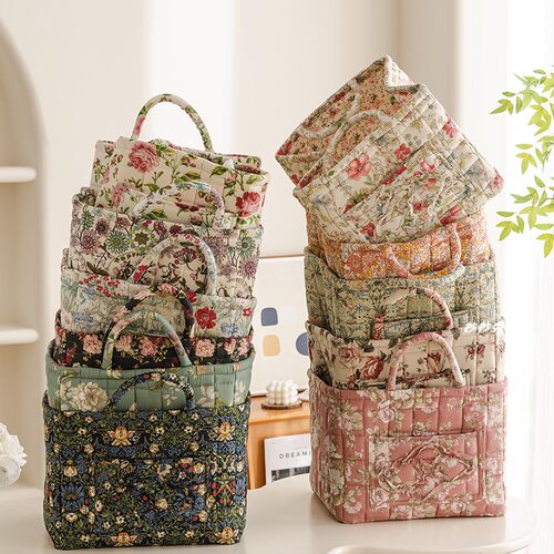 大容量手提包夹棉棉布日式