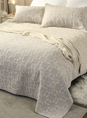 Flowering高端正品纯色棉麻床盖绗缝绣花三件套柔软薄款四季通用