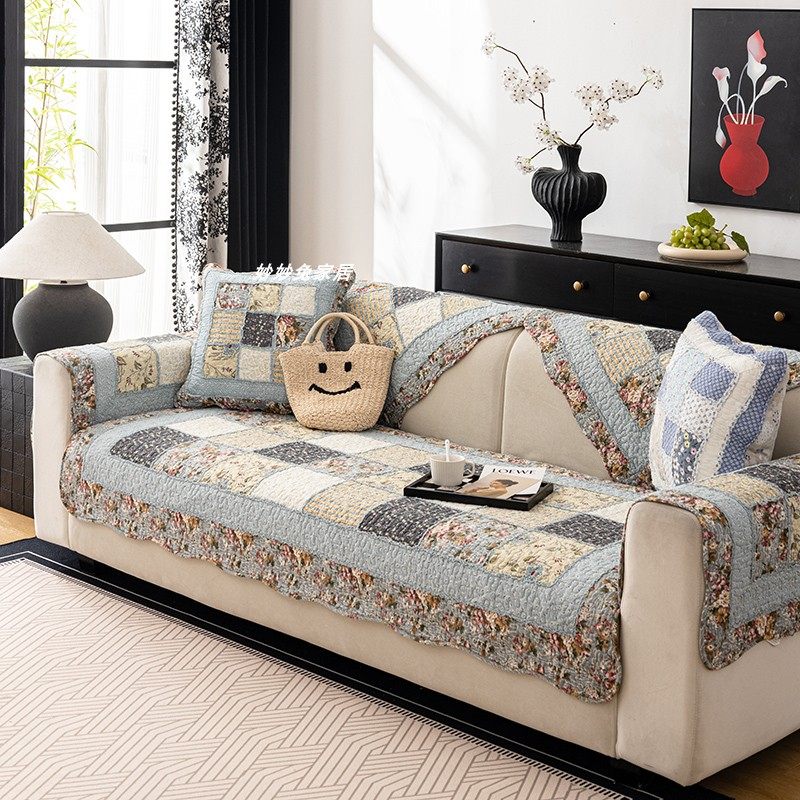 纯棉布艺拼接全棉绗缝夹棉防滑简约欧式碎花沙发坐垫田园风四季