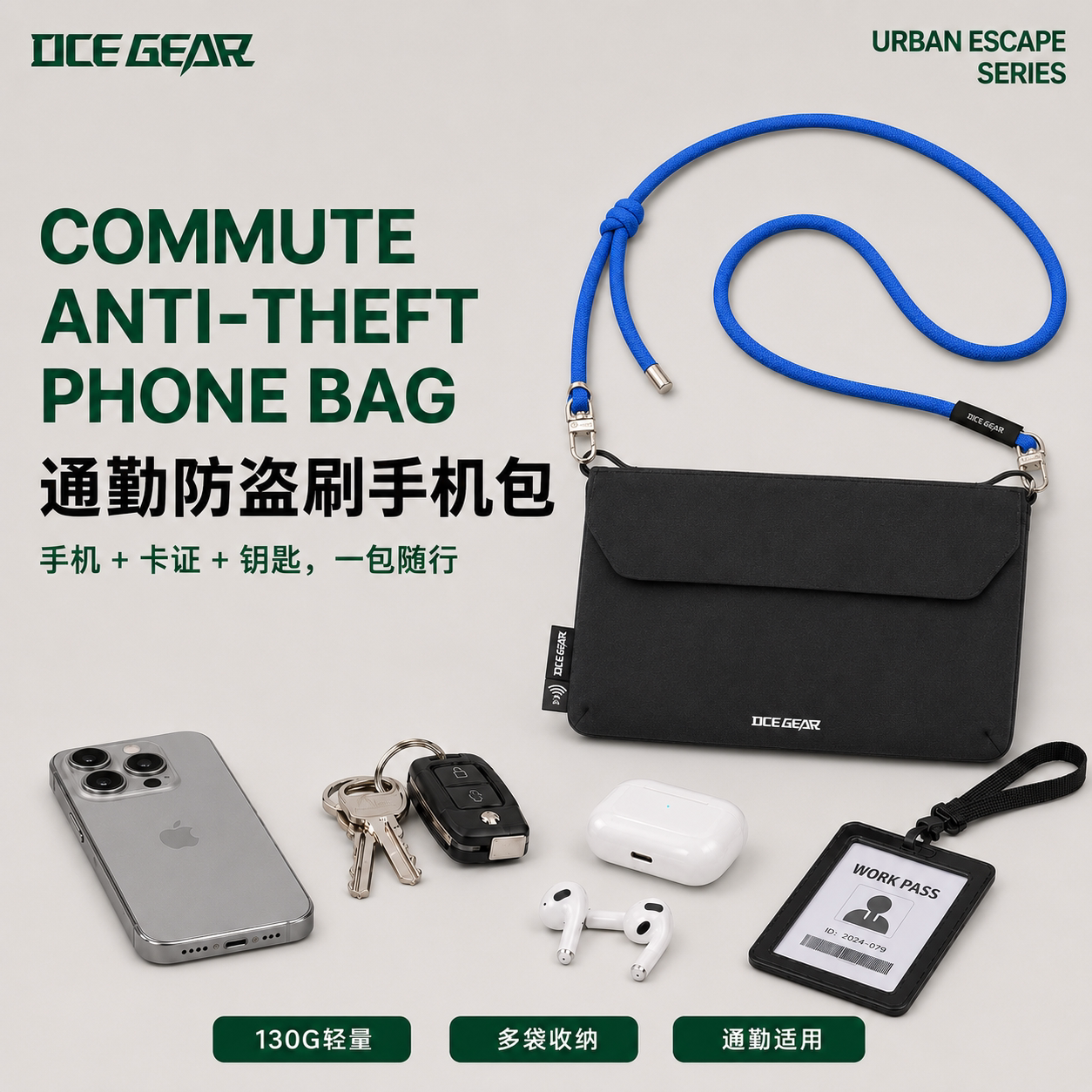 OCE GEAR随身旅游防盗包RFID防盗刷证件收纳包折叠斜挎小包贴身包图片