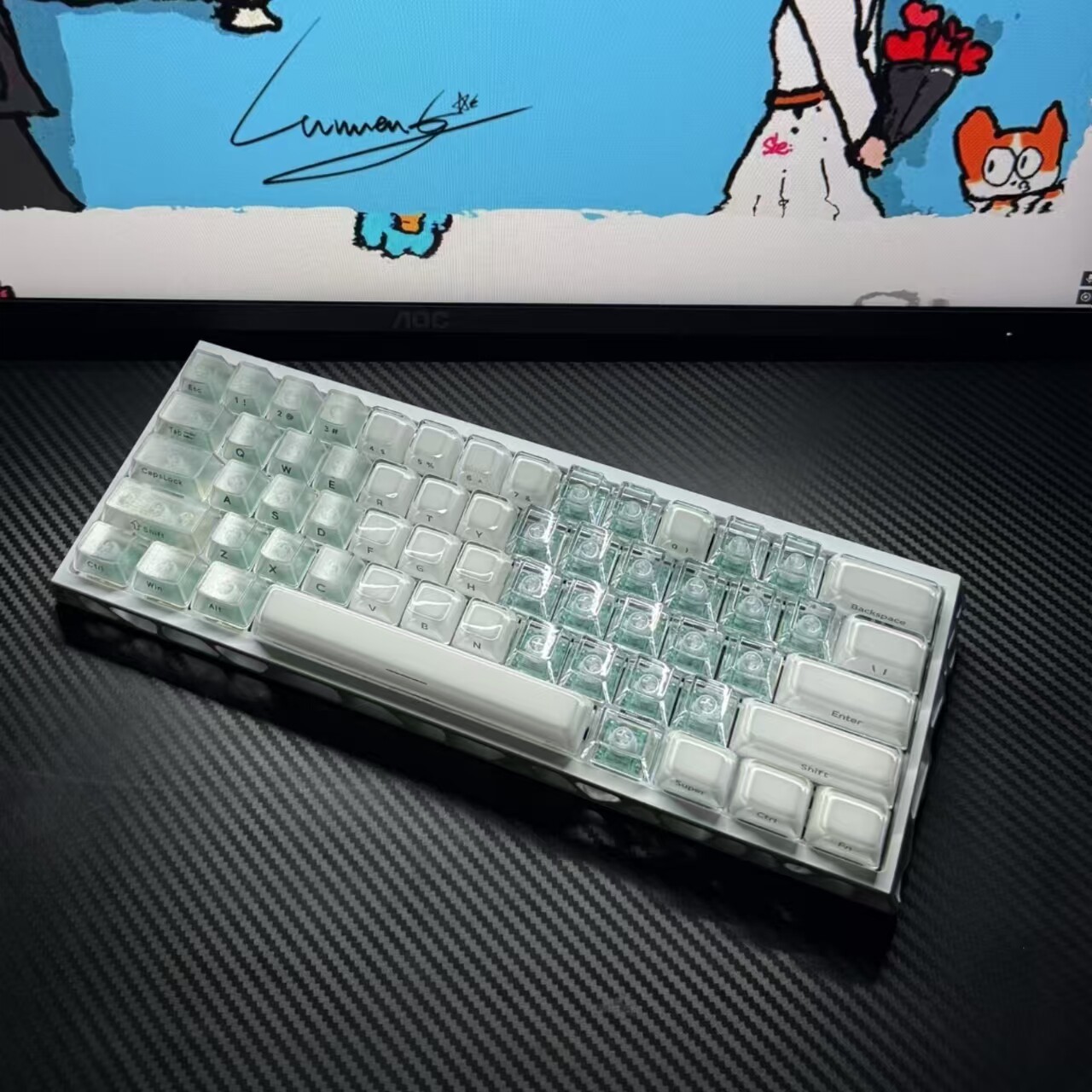 XVX西湖水白果冻侧刻透明键帽机械磁轴满改OEM侧刻EV63/Wooting60图片
