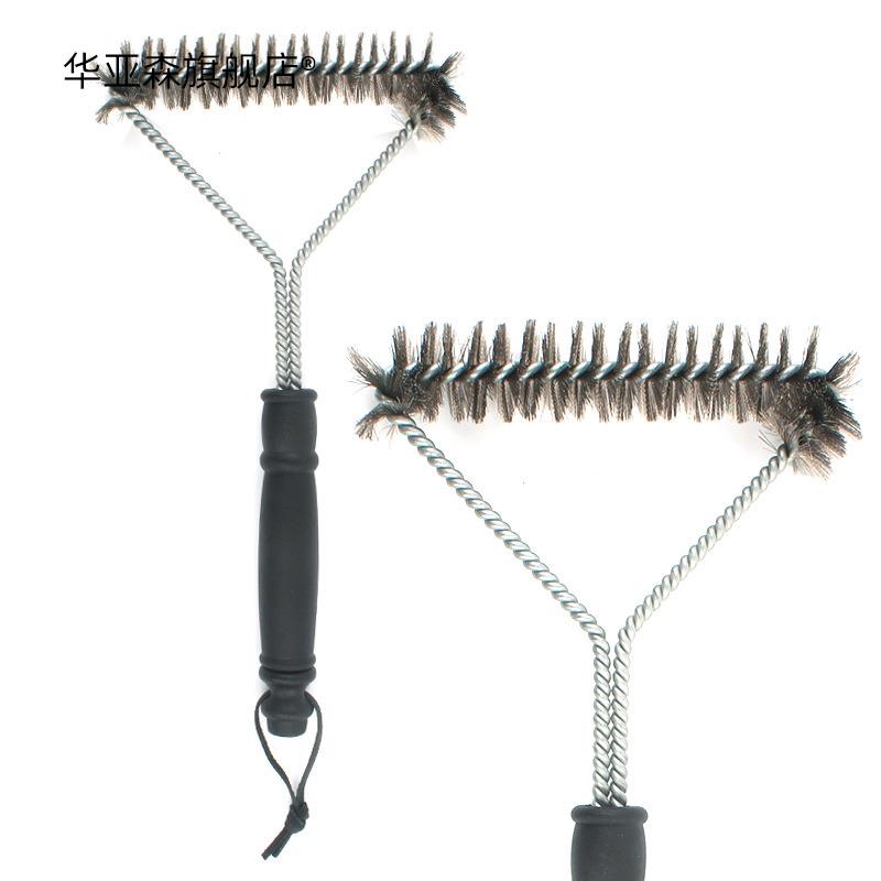 户外烧烤炉清洁刷201不锈钢长柄Y字型卷毛刷BBQ钢丝烧烤刷