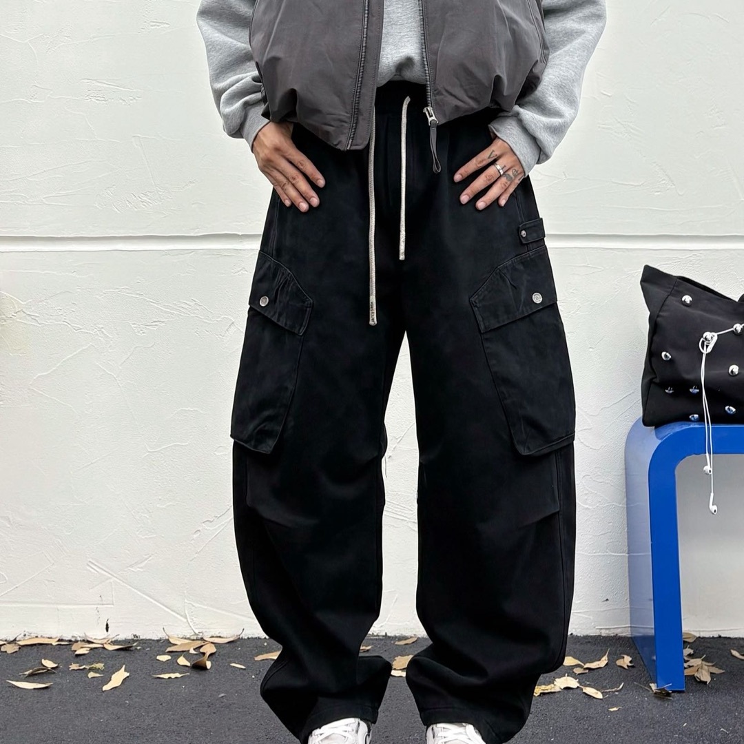 美式复古大口袋加绒弯刀工装裤男