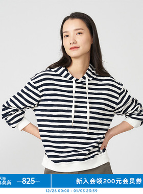 klee klee女装环保棉条纹单穿连帽卫衣K0241TS02